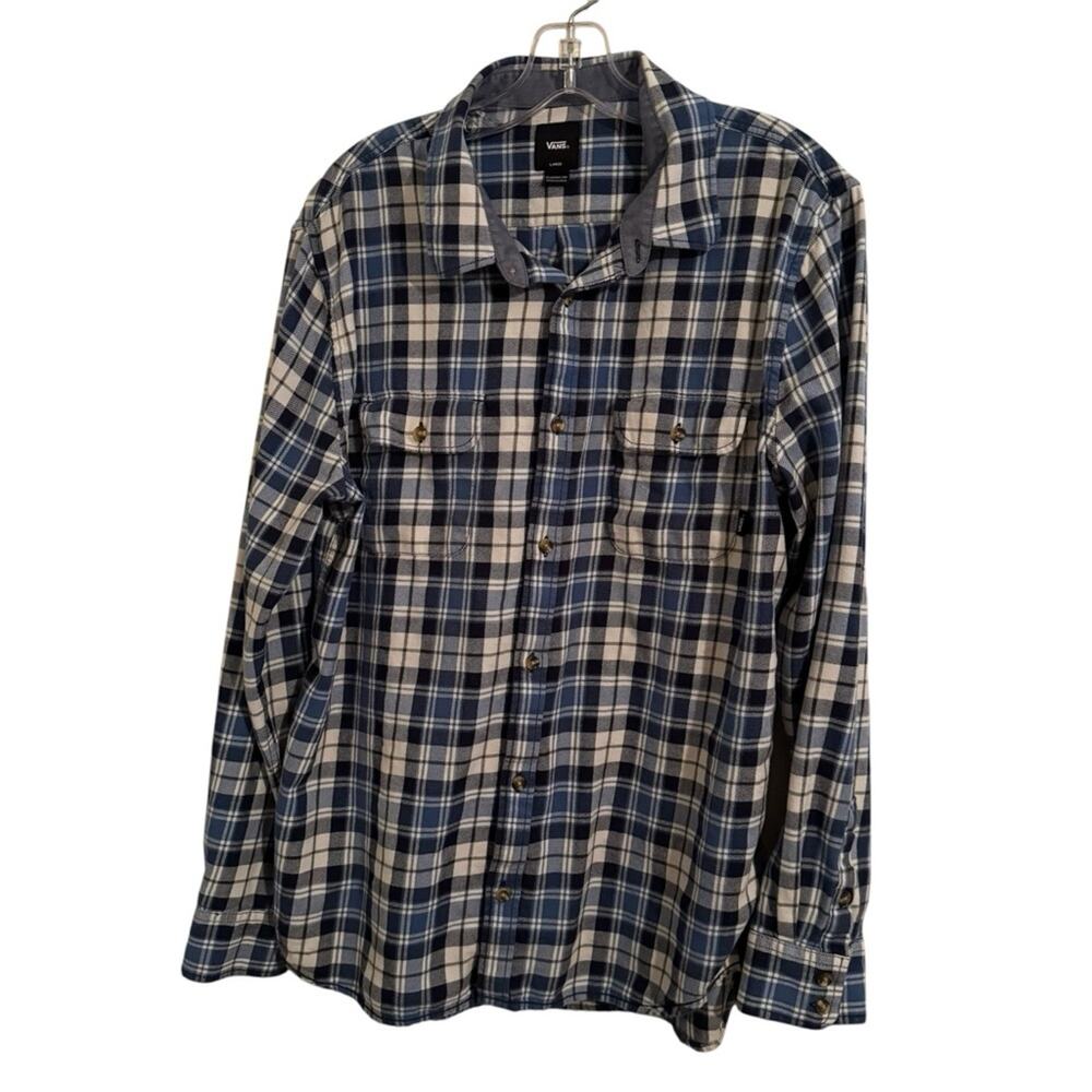 Vans Flannel Shirt Men Size Large Blue Check Button Up Off The Wall Skate